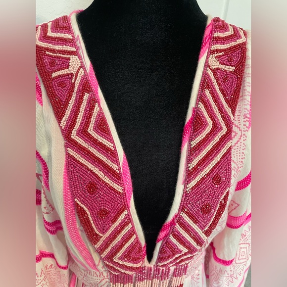 FARM Rio Beaded V-Neck Kaftan Dress Size Medium - Picture 7 of 16